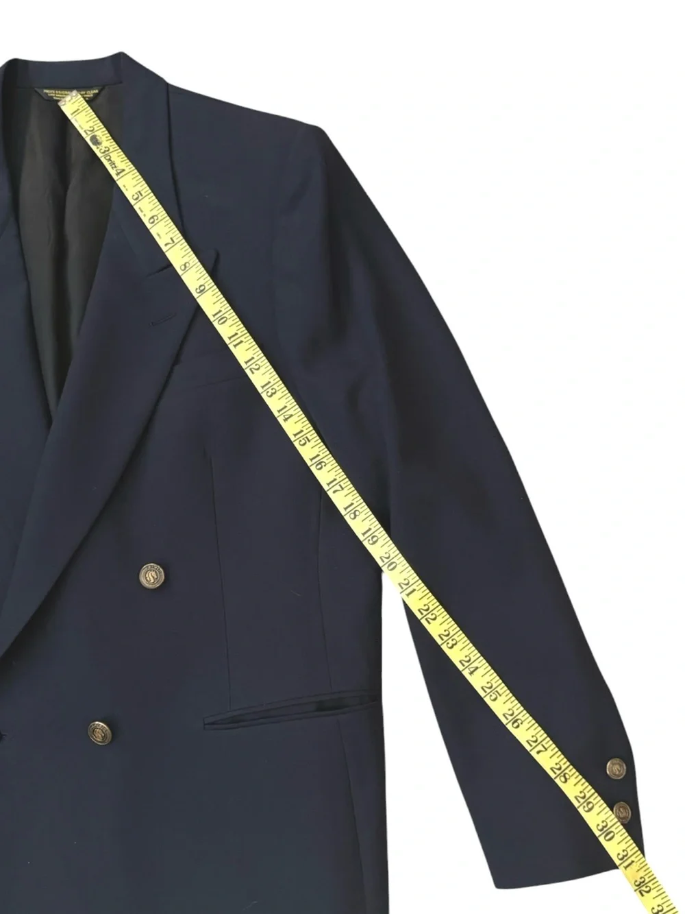Vintage Pierre Cardin 44S Navy Blue Wool Blazer Double Breasted Gold Buttons USA